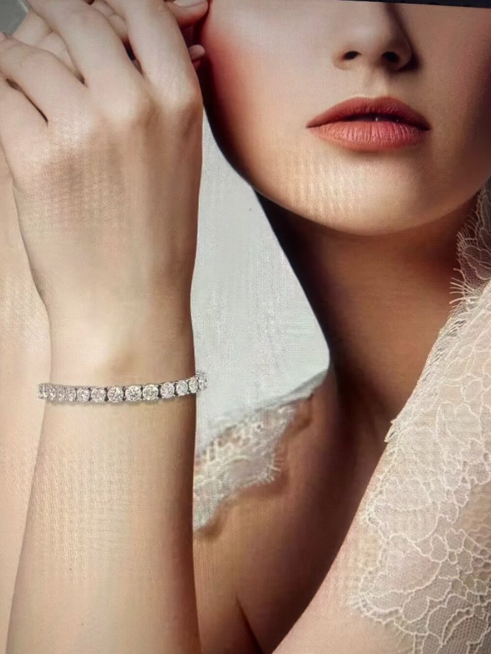 Beautiful! Moissanite Tennis Bracelet,  Silver, Dazzling Round ~7"